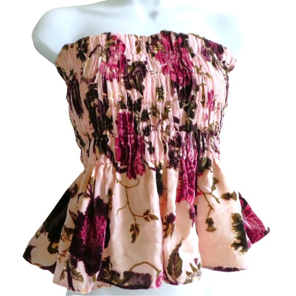 VeLVeT Burnout Luxurious Bread & Butterflies Floral Strapless Top Bustier Smock - Picture 1 of 3